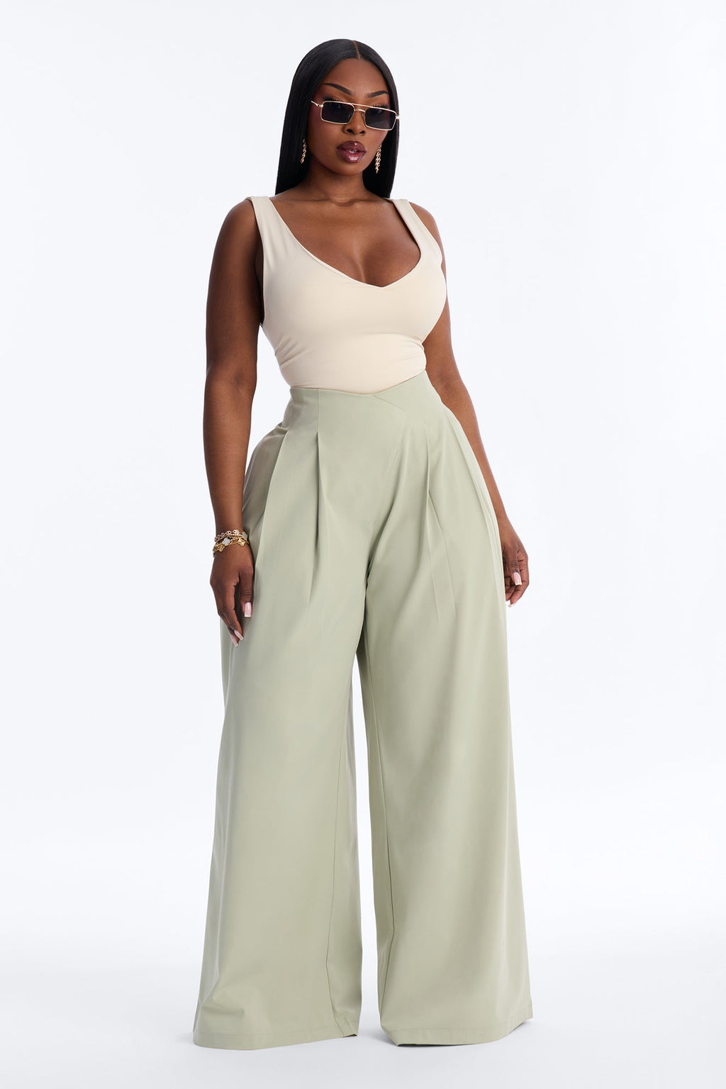 About Time Wide Leg Trousers - Sage