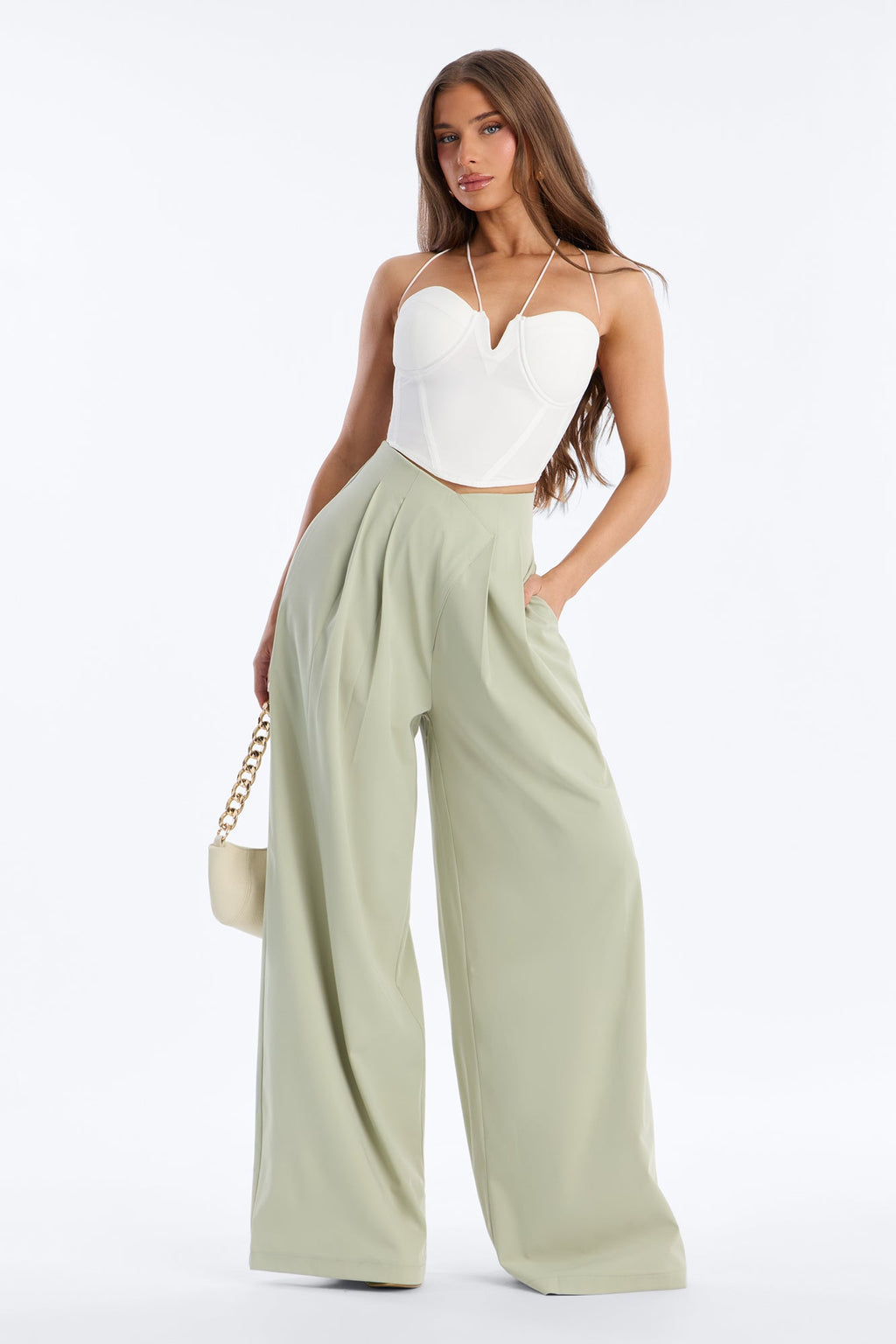 About Time Wide Leg Trousers - Sage
