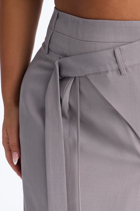 Center of Attention Asymmetrical Waist Wide Leg Trousers - Grey