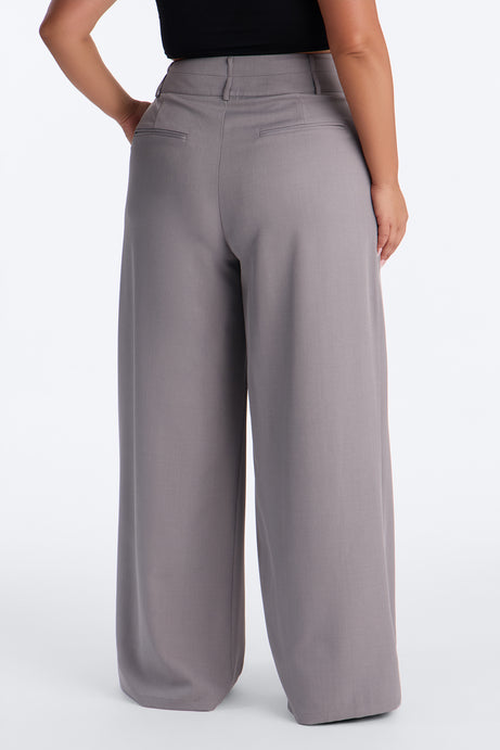 Center of Attention Asymmetrical Waist Wide Leg Trousers - Grey