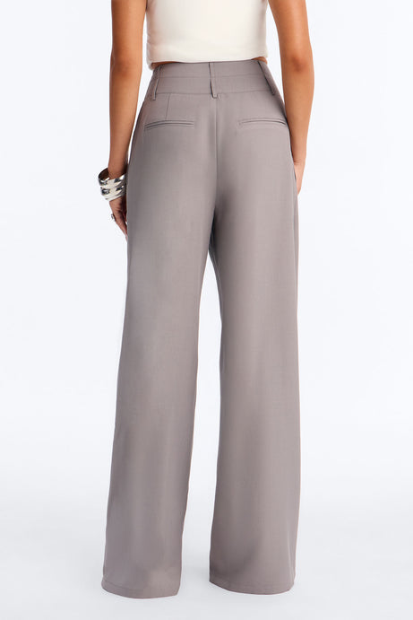 Center of Attention Asymmetrical Waist Wide Leg Trousers - Grey