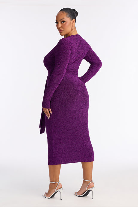 Oaklyn Long Sleeve Metallic Midi Dress - Purple