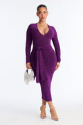 Oaklyn Long Sleeve Metallic Midi Dress - Purple