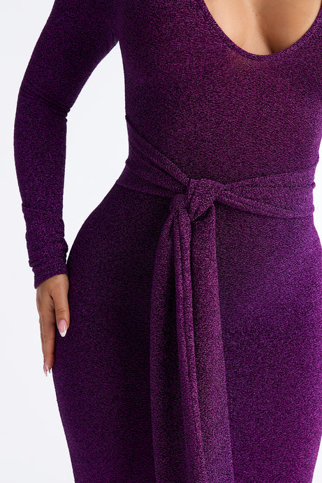 Oaklyn Long Sleeve Metallic Midi Dress - Purple
