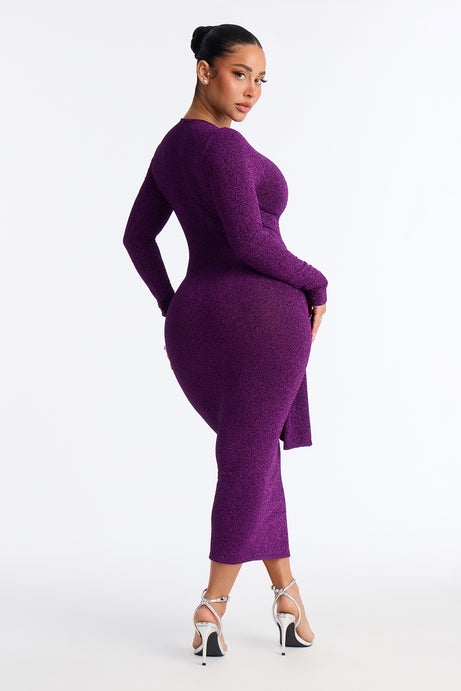 Oaklyn Long Sleeve Metallic Midi Dress - Purple