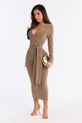 Oaklyn Long Sleeve Metallic Midi Dress - Gold